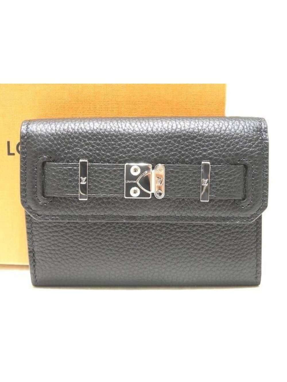 Louis Vuitton Georges Wallet Trifold Compact Black Leather Silver
